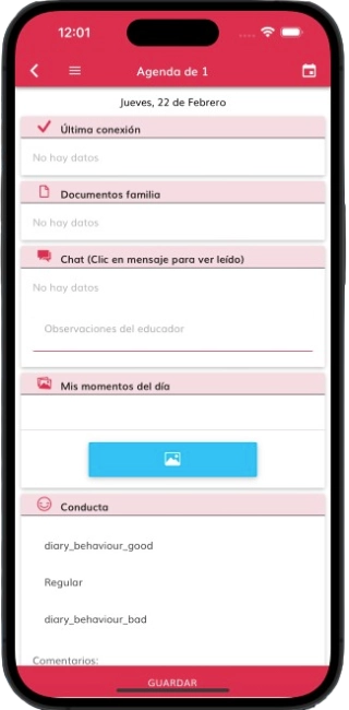 Agenda escolar personal de la App de comunicación para centros educativos