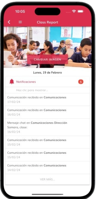 Notificaciones del estudiante de la App de comunicación para centros educativos