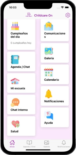 Funciones diversas en la App comunicación para centros infantiles
